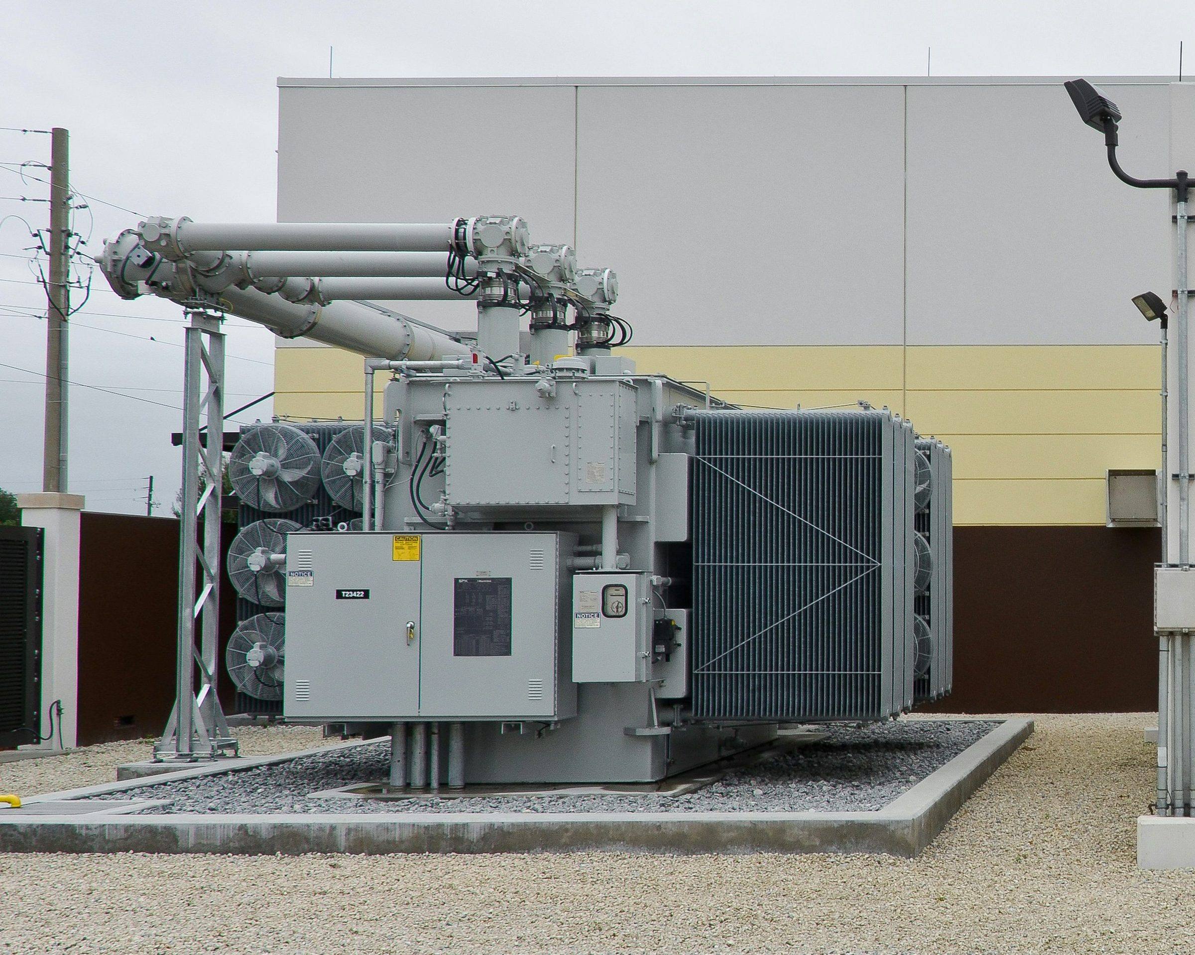 Power transformer at an outdoor substation